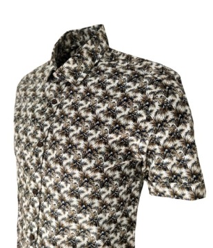 ЭЛЕГАНТНАЯ ТОРЖЕСТВЕННАЯ РУБАШКА, КОРИЧНЕВЫЙ ХЛОПКОВЫЙ УЗОР, 3XL