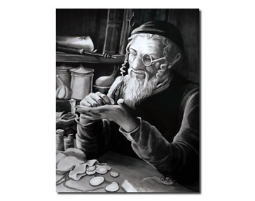 PORTRET ŻYDA Z PIENIĄŻKIEM ŻYD NA SZCZĘŚCIE OBRAZ 24x30 cm na prezent