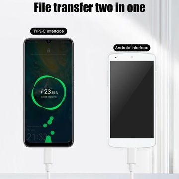 БЕЛЫЙ Кабель USB Type C — Micro USB длиной 2 м. Кабель для быстрой передачи данных и зарядки.
