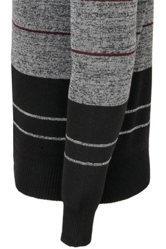 SWETER MĘSKI SZARY PASKI KLASYCZNY CASUAL BORDO L