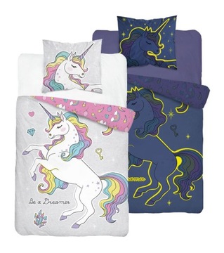 Jednorożec Unicorn Pościel dwustronna FLUO 160X200 świecąca