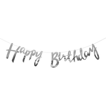 Girlanda Happy Birthday srebrna 150cm urodziny