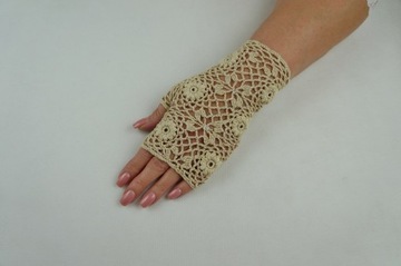 ПЕРЧАТКИ РУЧНОЙ РАБОТЫ, ВЯЗАННЫЕ КРЮЧКОМ, БЕЖЕВЫЕ