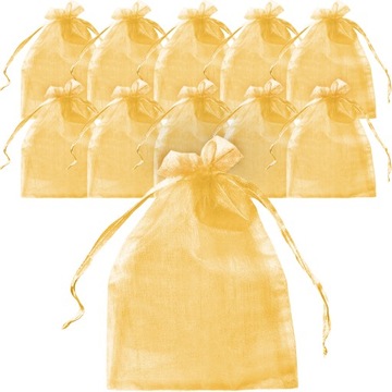 WORECZKI Z ORGANZY ZŁOTE 7x9 cm MAŁE GIFT BAG KOMUNIA 10 sztuk CHRZEST