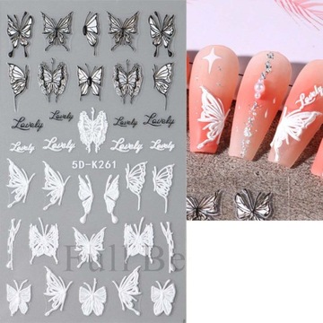 5D НАКЛЕЙКИ для украшения ногтей, самоклеящиеся выпуклые БАБОЧКИ К261