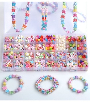 ZESTAW KORALIKÓW DO ROBIENIA BRANSOLETEK BIŻUTERII LITERKI KORALIKI PREZENT