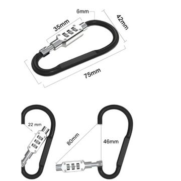 DUŻY KARABIŃCZYK Z SZYFREM NA SZYF SZYFROWY BRELOK KARABINEK ZAPIĘCIE 75mm