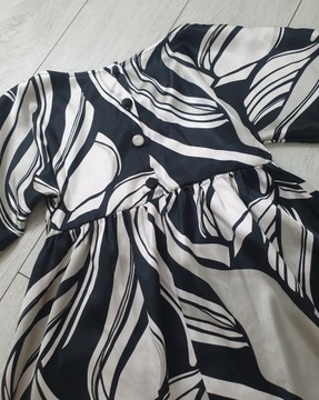 H&M satynowa sukienka rozkloszowana z bufkami szerokimi rękawami mini XS 34