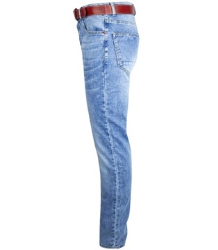 Klasyczne jeansy męskie spodnie z czerwonym paskiem 34