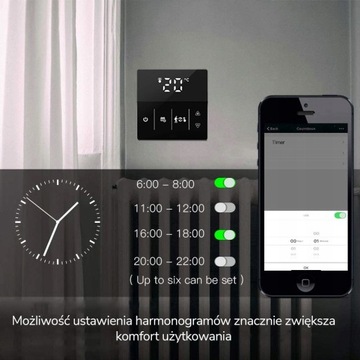 Inteligentny Termostat Obciążalny 16A Podłogówka Czarny TR061C WiFi TUYA