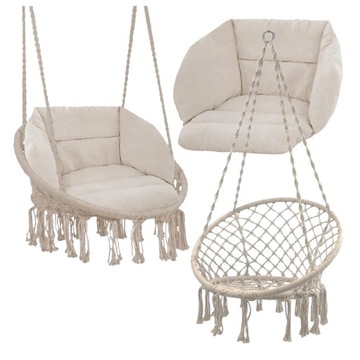 HUŚTAWKA BOCIANIE GNIAZDO Z PODUSZKĄ XXL ZESTAW OGRODOWY BEŻOWY BOHO 120CM