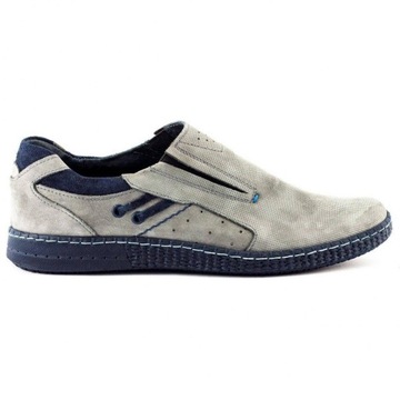 Buty męskie mokasyny skórzane wsuwane perforowane 862L szare 43