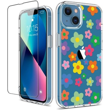 ETUI do Apple iPhone 13 WZMACNIANE 2 MM WZÓR RETRO KWIATY CASE + SZKŁO 9H
