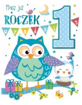 Torebka ozdobna A5 niebieska sowa 1 MASZ JUŻ ROCZEK dla chłopca