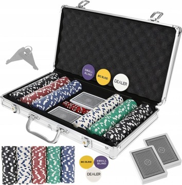 Zestaw do Pokera 300 Żetonów Żetony Texas Poker Walizka Karty Mocny Kostki