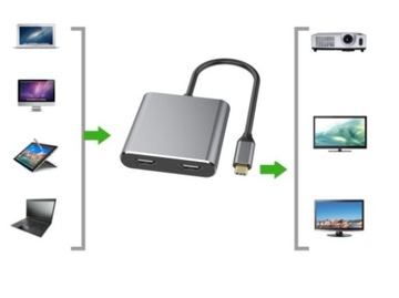 АДАПТЕР-ХАБ USB-C 3.1 4В1 2x HDMI 4K Адаптер USB 3.0 Power Delivery PD