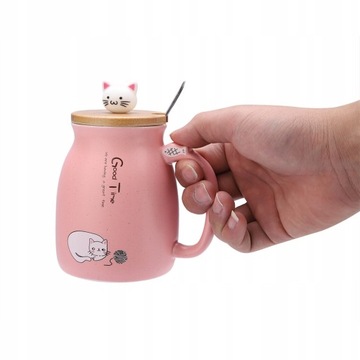 KUBEK CERAMICZNY 420ML Z ŁYŻECZKĄ POKRYWKĄ
