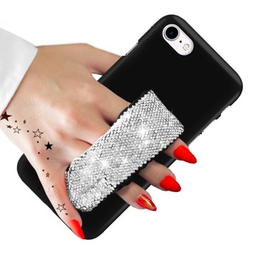 ETUI DO IPHONE 7/8 MATOWE MAT CZARNE OBUDOWA Z PASKIEM SREBRNYM CYRKONIE