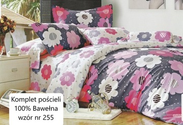 KPL POŚCIELI 160X200 BAWEŁNA 100% SZARA RÓŻ KWIATY