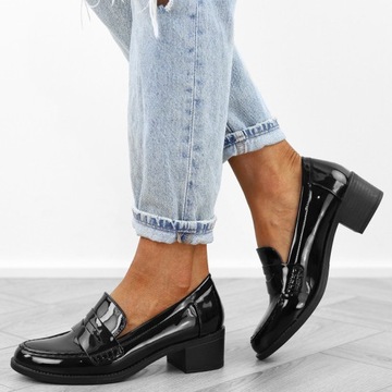 Черные женские весенние лакированные туфли на высоком каблуке, низкие, размер 888-868, 38 размер.