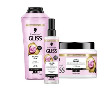 Gliss Liquid Silk Zestaw do Pielęgnacji Włosów MIX 3 szt.