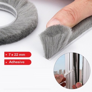 Отбойная щетка, уплотнитель шкафа 7х22 мм, КЛЕЙ 5 м