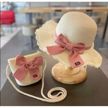 КОМПЛЕКТ из сумочки и шапки для девочки 52 см, соломенный BOW, CZ43