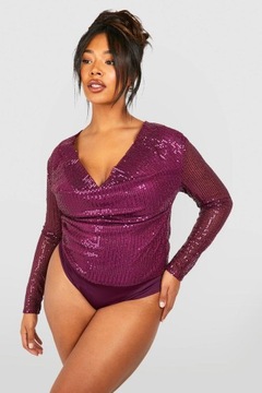 LC76217 *BOOHOO BODY ZDOBIONE CEKINAMI LEJĄCY DEKOLT DŁUGI RĘKAW XXL