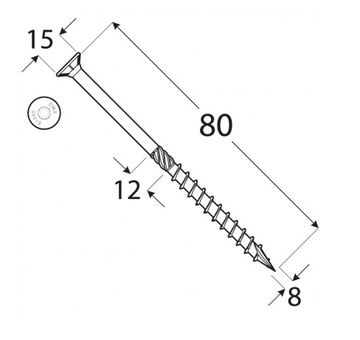 ВИНТЫ СТОЛЯНЫЕ 8x80 TORX С КОНИЧЕСКОЙ ГОЛОВКОЙ 100 шт.