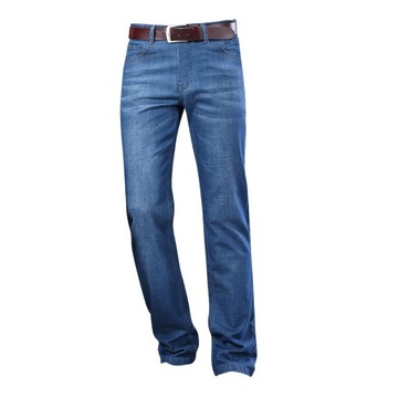 Męskie jeansy o prostym kroju, proste, szerokie nogawki, luźny krój, jasnoniebieskie 31
