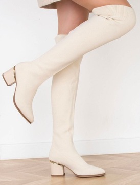 БЕЖЕВЫЕ БОТИНКИ НА ВЫСОКОМ КАБЛУКЕ С ЭЛАСТИКОЙ ВЕРХНЕЙ 40