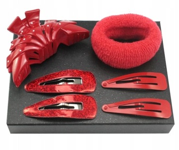 KOMPLET OZDÓB DO WŁOSÓW SPINKI GUMKI RED 6 szt