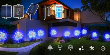 4 шт. СОЛНЕЧНЫЕ САДОВЫЕ ФОНАРИ DELELDS ФЕЙЕРВЕРКИ УКРАШЕНИЕ 480 LED + ПУЛЬТ ДИСТАНЦИОННОГО УПРАВЛЕНИЯ