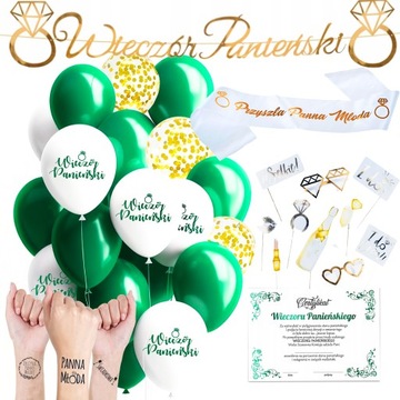 ZESTAW NA WIECZÓR PANIEŃSKI BALONY CERTYFIKAT GIRLANDA TATUAŻE SZARFA