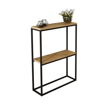 Konsola Podwójna Z Półką Przedpokój Loft 60x20h80 Czarna+Blat Dąb Lancelot