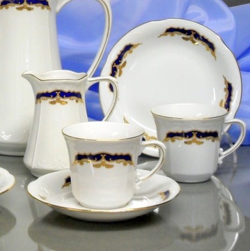 026 SERWIS KAWOWY 1/3 Kobalt KAMELIA CHODZIEŻ MALCER PORCELANA