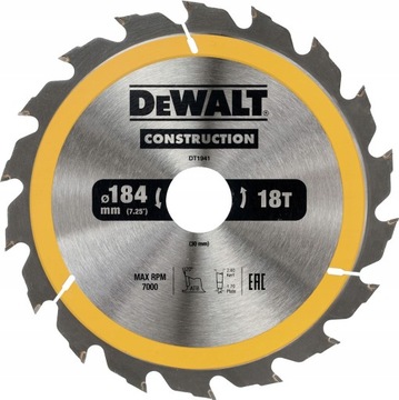 DeWALT tarcza piła do drewna 184mm 30mm 18z DT1941