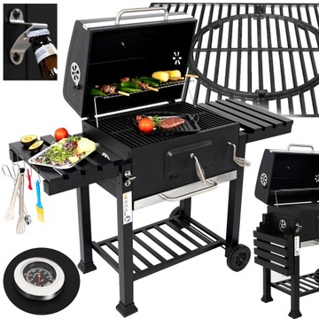 GRILL WĘGLOWY OGRODOWY RUSZT ŻELIWNY POPIELNIK + MATA PRIMAVEO MAJESTAT XXL