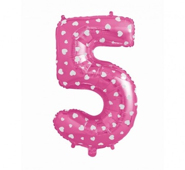 Balon Cyfra 5 Róż serce - 61 cm