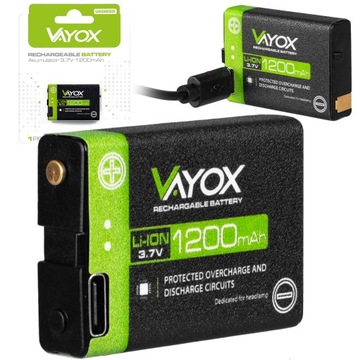 AKUMULATOR DO LATAREK CZOŁOWYCH CZOŁÓWEK VAYOX USB-C 3,7V 1200mAh VA0255