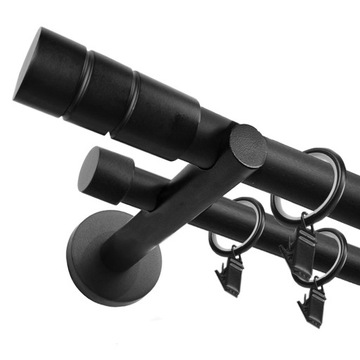 KARNISZ METALOWY CZARNY PODWÓJNY LOFT FI 25+19mm / 310cm RÓŻNE WZORY