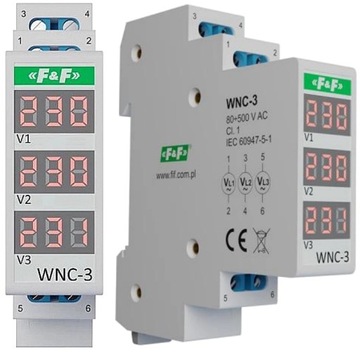F&F Wskaźnik Napięcia Cyfrowy Trójfazowy 1-Modułowy LCD na Szynę DIN