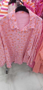 Белая муслиновая рубашка с леопардовым принтом в оранжевые и розовые полоски