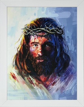 OBRAZ 45x35 JEZUS CHRYSTUS BIAŁA RAMA