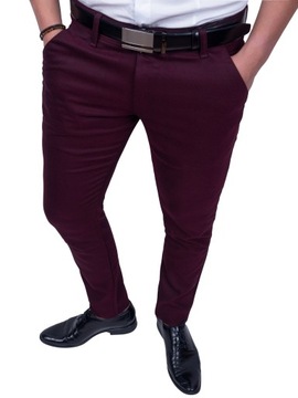 Spodnie eleganckie męskie bordowe w kratę - 38