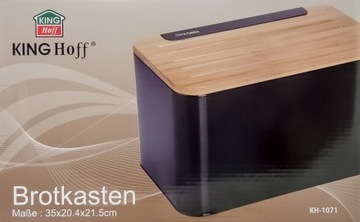 Хлебница металлическая эмалированная, черная, доска БАМБУК