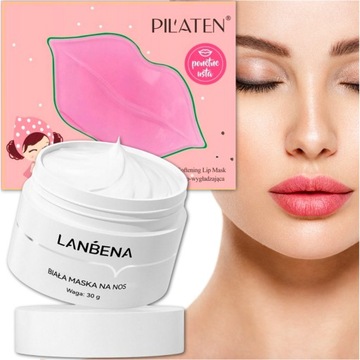 LANBENA 60SZT maska oczyszczająca pory Zaskórniki + Pilaten lip kit na usta