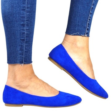 iButy DAMSKIE BALERINY WYGODNE BUTY NIEBIESKIE BLUE ZAMSZOWE MODNE