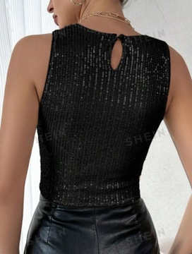 SHEIN TOP DAMSKI CZARNY CEKINOWY ELEGANCKI 36 ŁJC