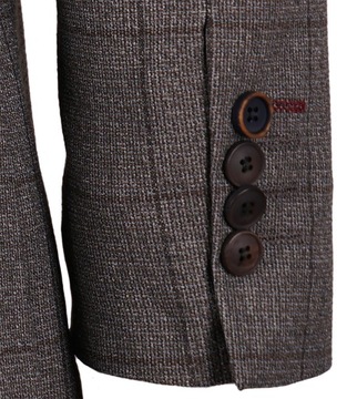 MARYNARKA MĘSKA W KRATĘ WIZYTOWA BRĄZOWA ELEGANCKA CASUAL TURECKA SLIM 48
